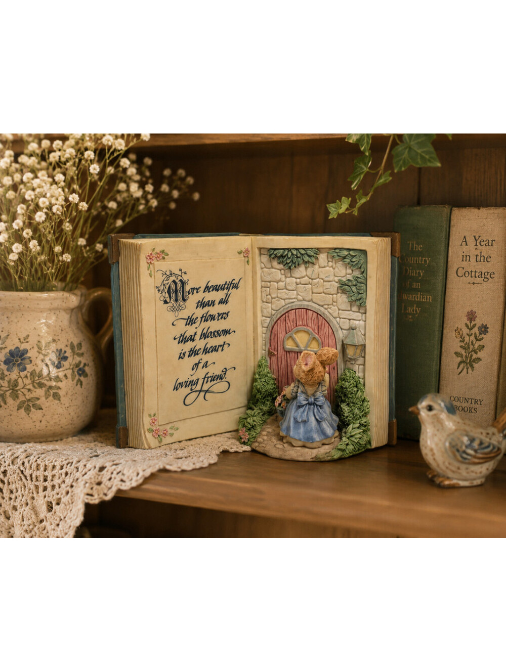 Summit Collection Blossoms Open Book Bunny Rabbit Figurine Friendship Quote